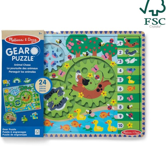 NewMelissa & Doug Wooden Animal Chase Jigsaw Spinning Gear Puzzle – 24 Pieces ) - Picture 3 of 9